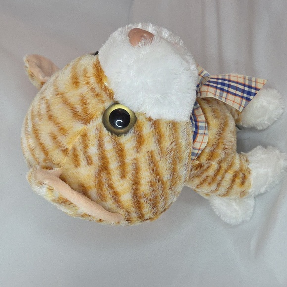 Big Head Tabby Cat Plush orange with bow at neck Chosun brand 8" - Picture 5 of 9